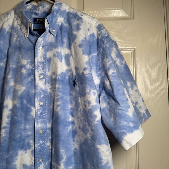 Polo Ralph Lauren Men’s XL Short Sleeve Button Down Shirt Blue Tie Dye Casual - Picture 3 of 10